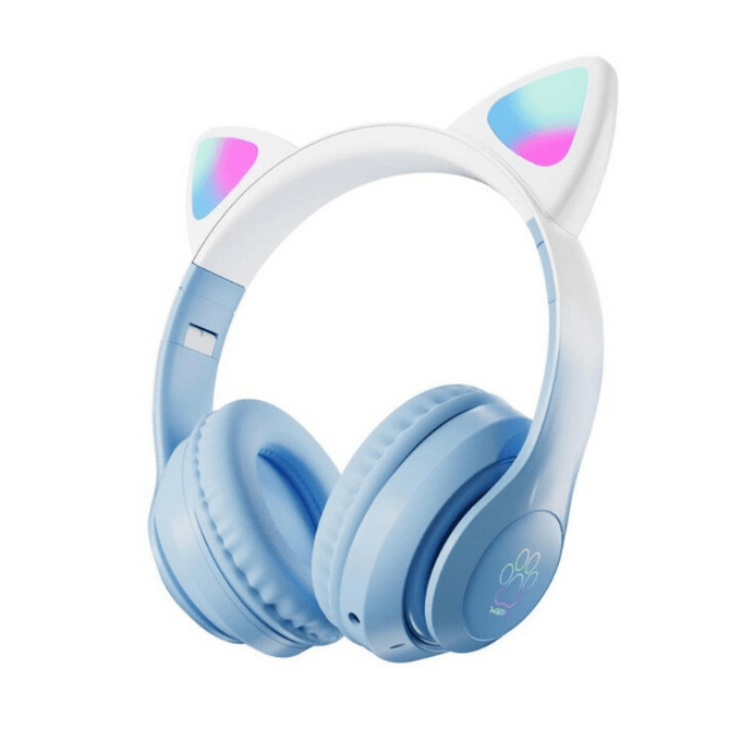 BabiShop225 Bleu Casque Bluetooth Enfant STN-28 – Oreilles de Chat LED