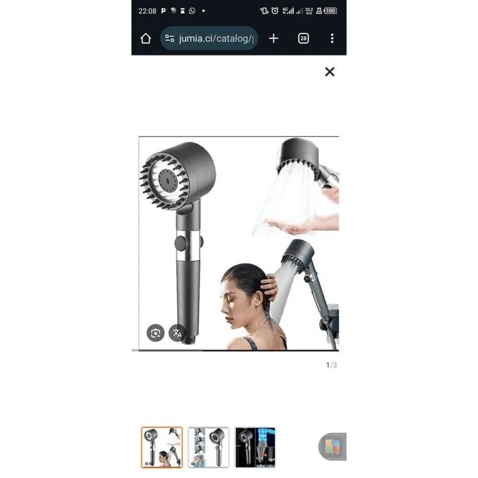 BabiShop225 Pomme de Douche 3 Modes – Effet Pluie, Massage et Économie d’Eau