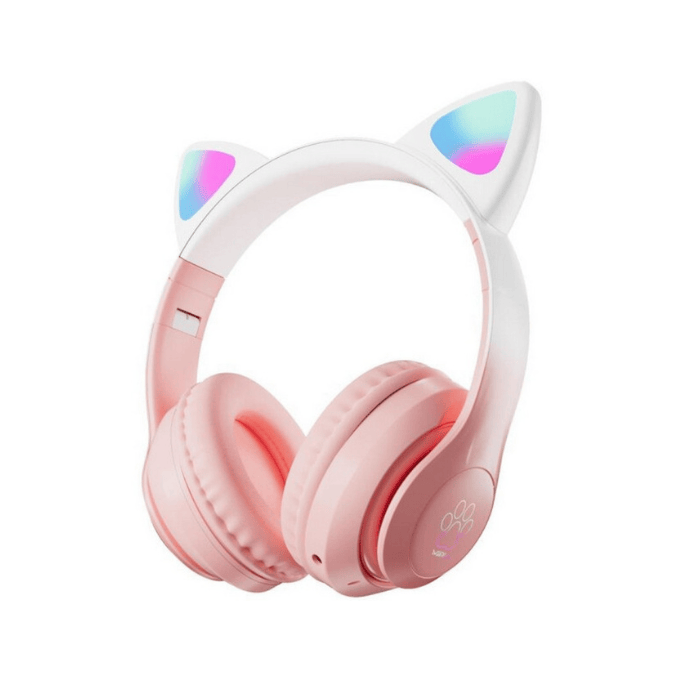 BabiShop225 Rose Casque Bluetooth Enfant STN-28 – Oreilles de Chat LED