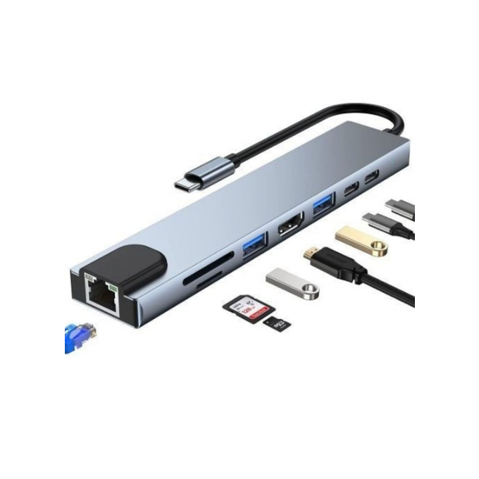 Hub USB-C 8 en 1 – Connectivité complète et performance maximale