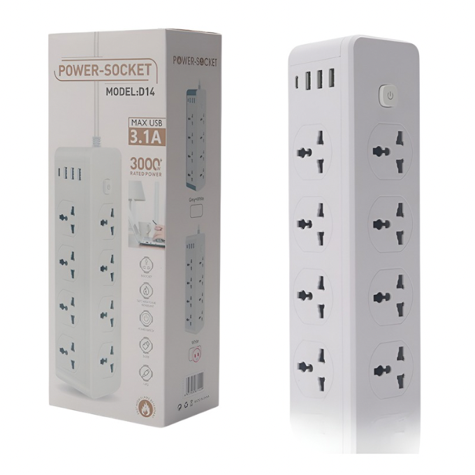 Multiprise 3000W Charge Rapide – 8 Prises & 6 Ports USB