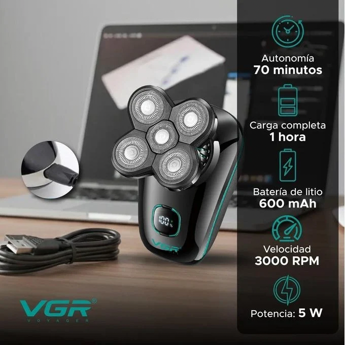 Rasoir électrique VGR V-304 – Têtes rotatives 5D, étanche IPX6, charge rapide