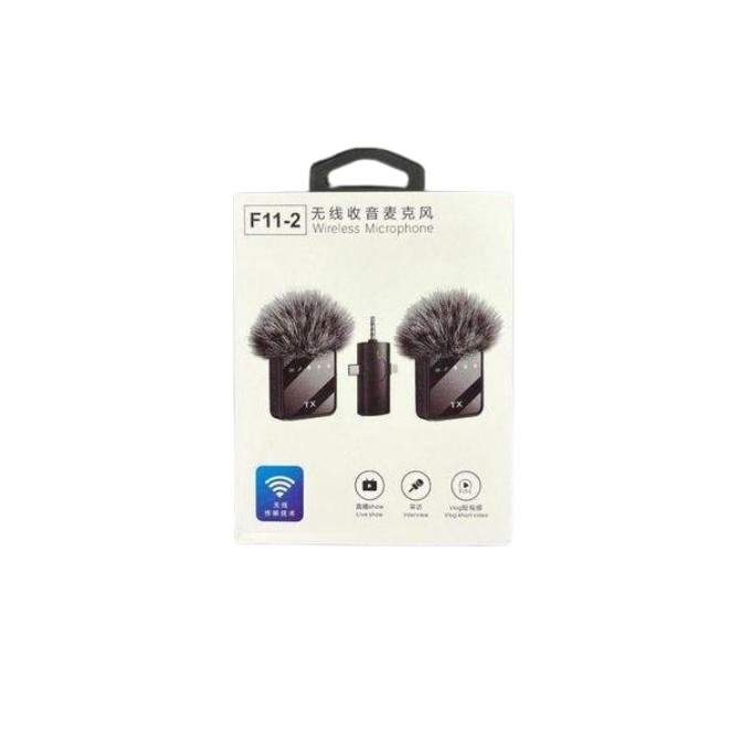 Micro Cravate F11-2 Sans Fil – Double Micro + Récepteur Aux – Son Clair &amp; Réduction de Bruit