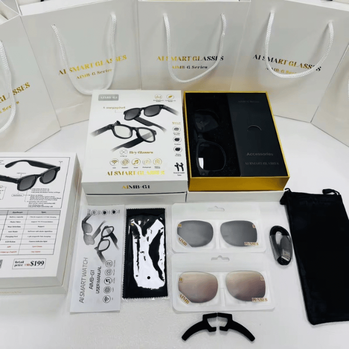 BabiShop225 Lunettes Intelligentes AIMB-G1 – Caméra HD, Appels Bluetooth &amp; Traduction IA | Liberté + Productivité