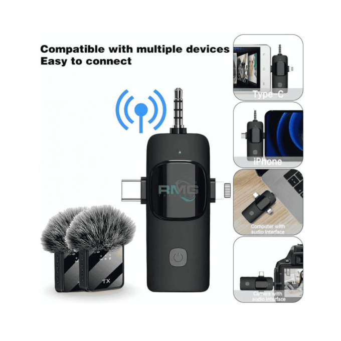 BabiShop225 Micro Cravate F11-2 Sans Fil – Double Micro + Récepteur Aux – Son Clair &amp; Réduction de Bruit