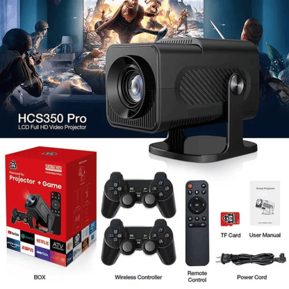 BabiShop225 Projecteur 4K Gaming &amp; Cinéma – Console intégrée + Manettes sans fil