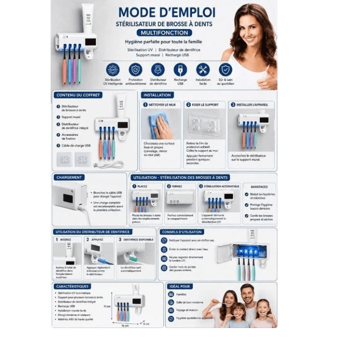 BabiShop225 STÉRILISATEUR UV MULTIFONCTION POUR BROSSES À DENTS